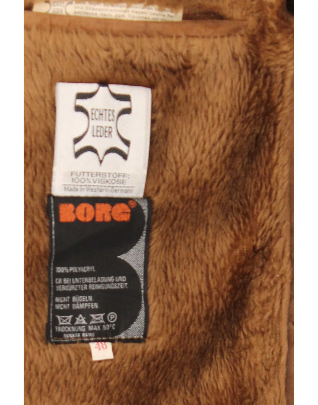 Sobretudo masculino vintage de shearling IT 48 couro marrom médio