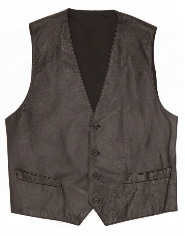 Chaleco de cuero vintage para hombre IT 56 3XL Negro