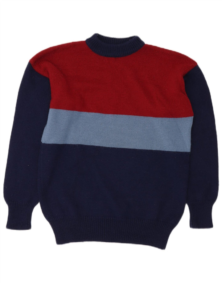 VINTAGE Herre Turtle Neck Jumper Sweater Medium Navy Blue Colourblock
