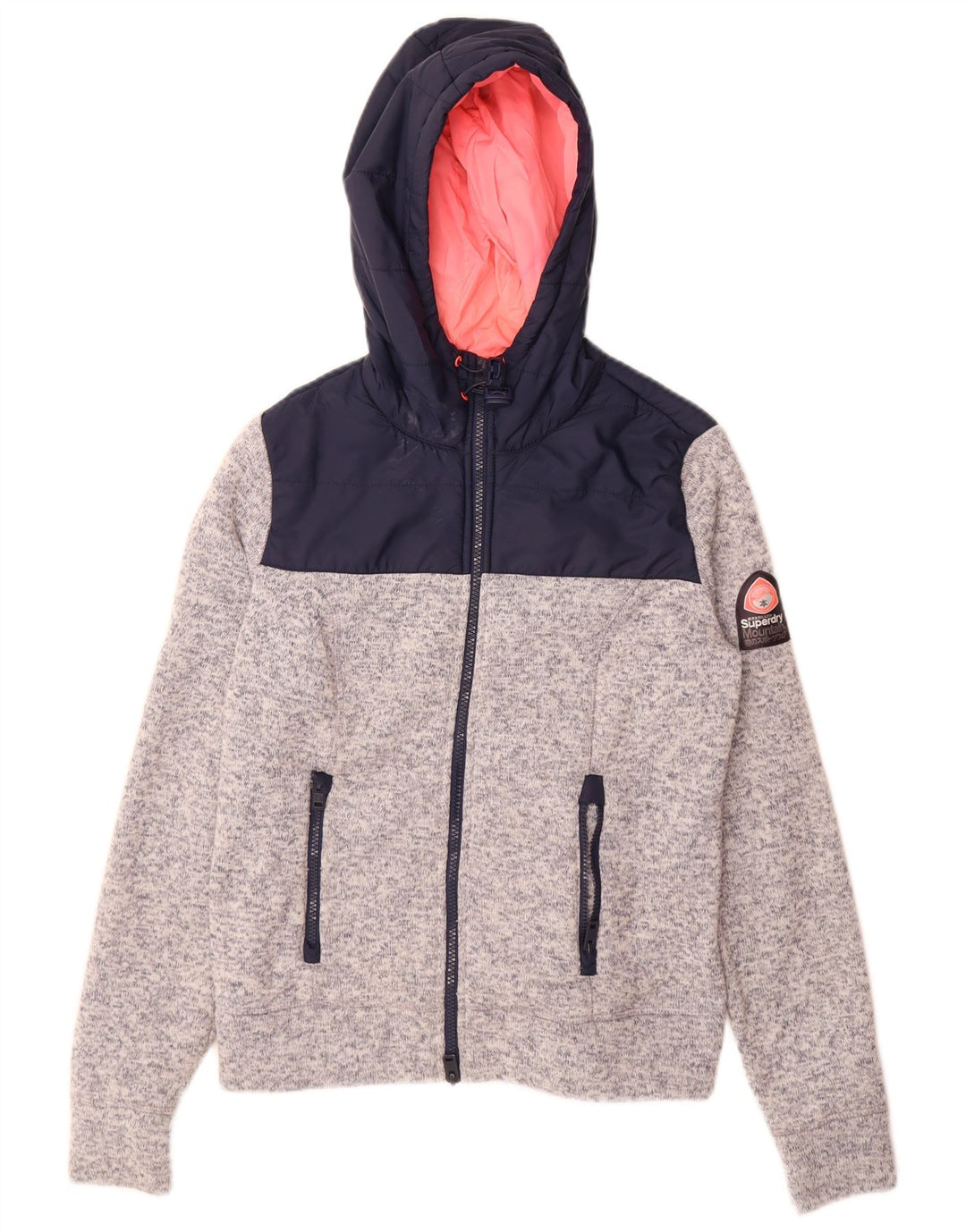 Superdry Womens Zip Hoodie Sweater UK 14 Medium Grey Colourblock Polyester