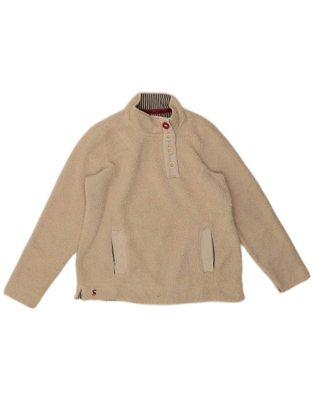 Joules Womens Button Neck Fleece Jumper UK 12 Medium Off White