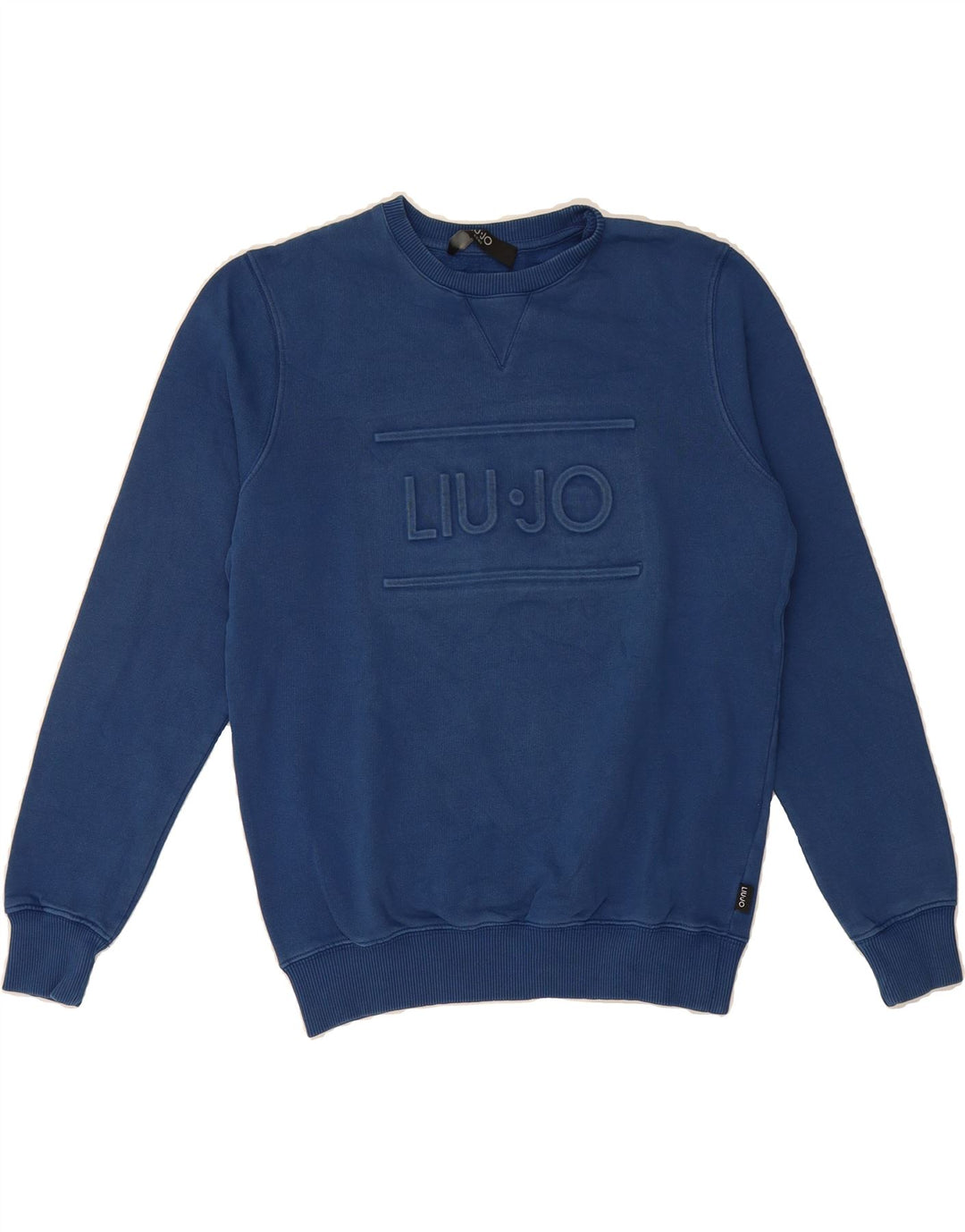 LIU JO Mens Graphic Sweatshirt Jumper Small Blue Cotton Vintage Liu Jo and Second-Hand Liu Jo from Messina Hembry 