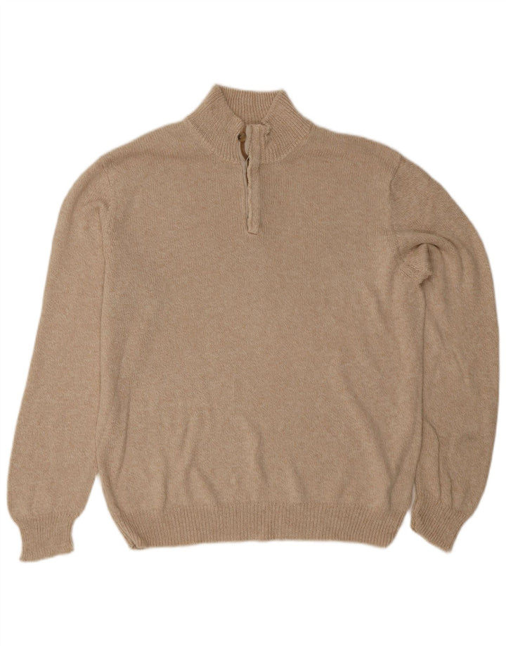 Massimo Dutti Mens Button Neck Jumper Sweater Large Beige Cotton