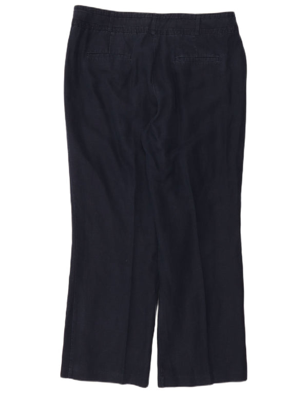 Monsoon Womens Wide Leg Casual Trousers UK 16 Large W36 L29 Navy Blue Linen