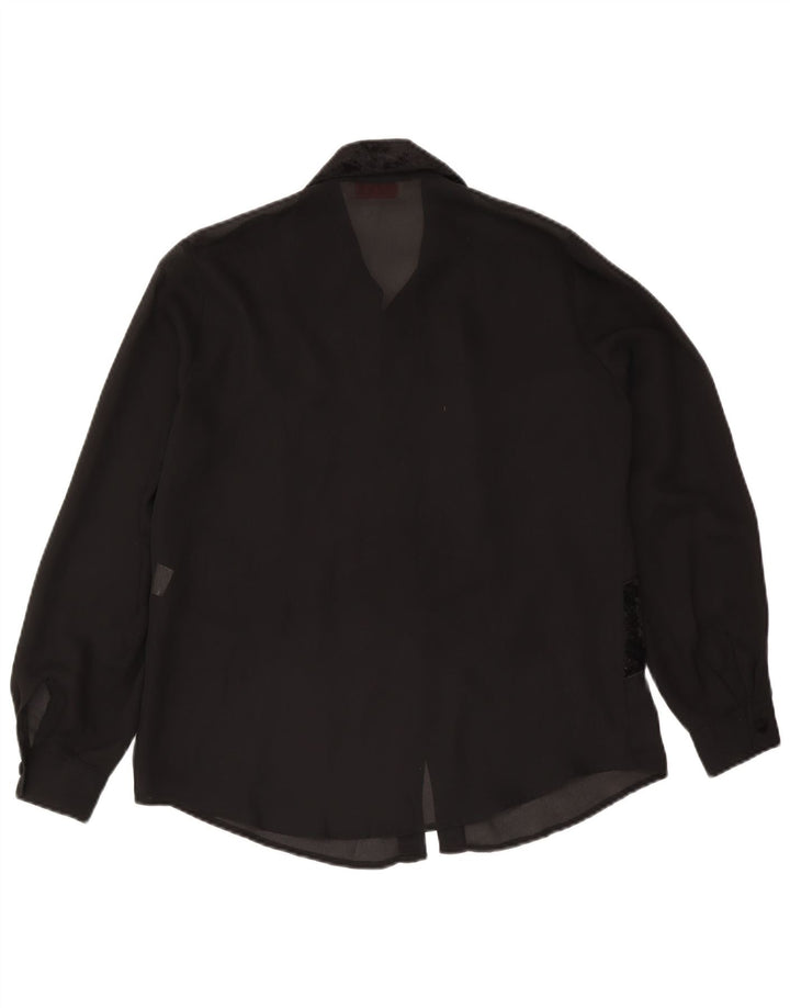 Blusa vintage para mujer IT 46 Poliéster a rayas negras grandes