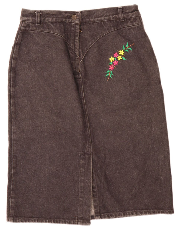 Vintage Womens Denim Skirt W28 Medium Grey Floral