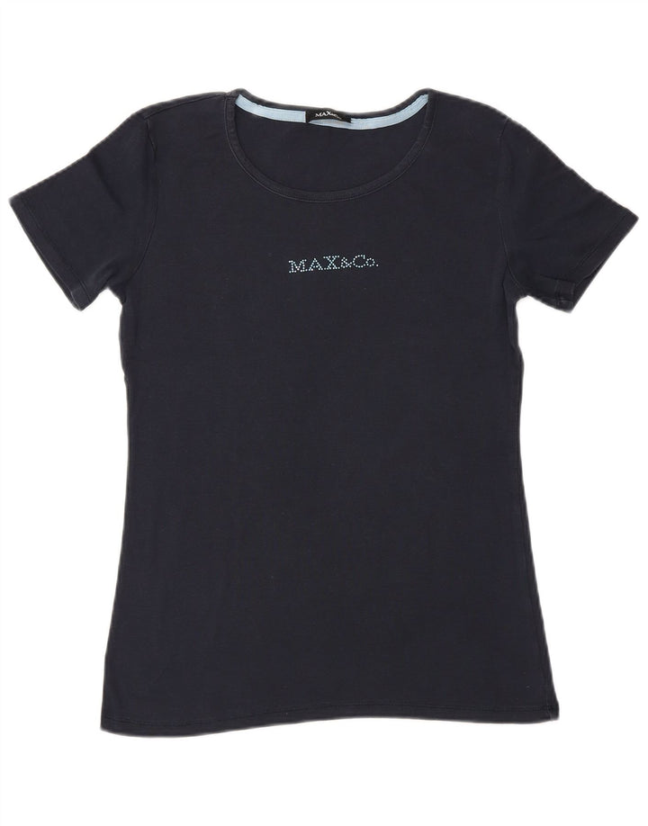Max & Co. Womens Graphic T-Shirt Top UK 10 Small Navy Blue