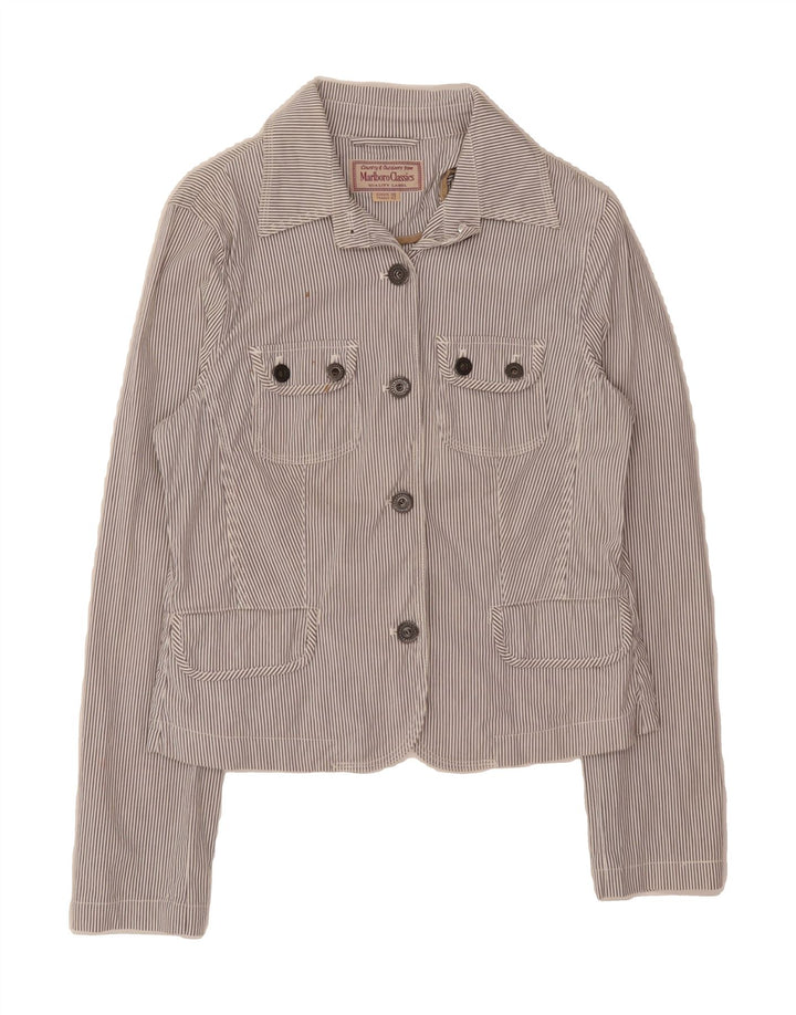 MARLBORO CLASSICS Womens 4 Button Blazer Jacket EU 48 2XL Grey Pinstripe Vintage Marlboro Classics and Second-Hand Marlboro Classics from Messina Hembry 