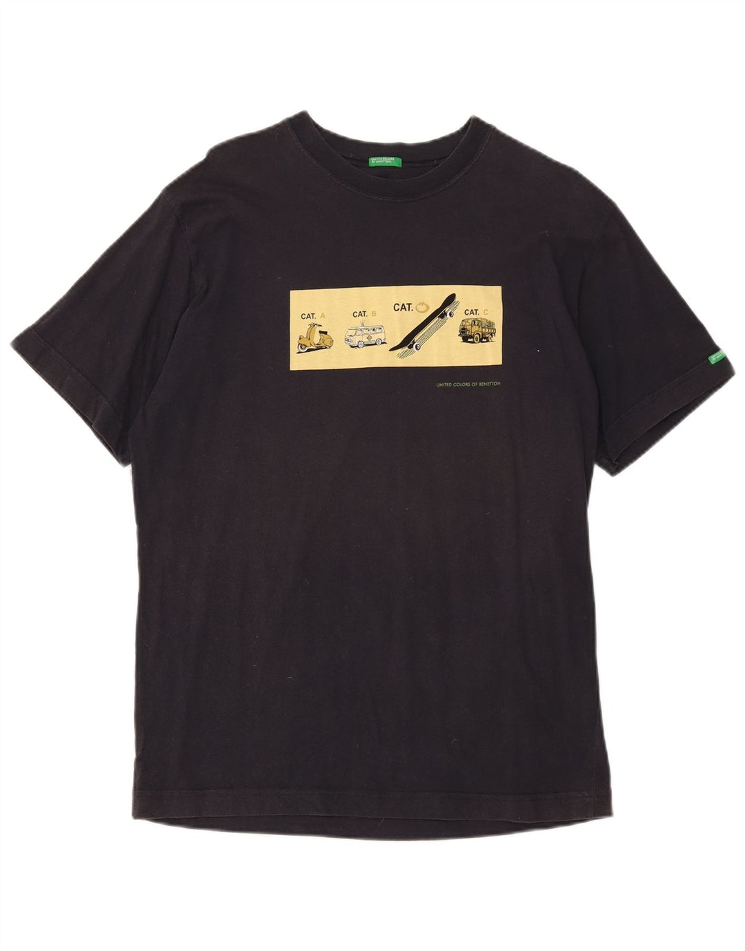 BENETTON Mens Graphic T-Shirt Top Medium Navy Blue