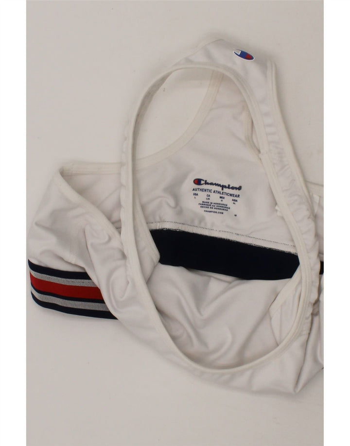 CHAMPION Womens Graphic Sport Bra Top UK 14 Large White Polyester Vintage Champion and Second-Hand Champion from Messina Hembry 