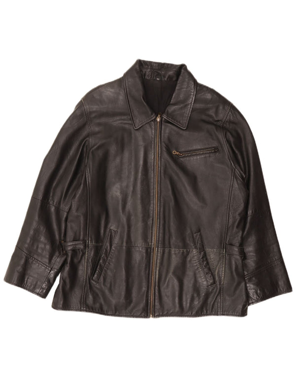 Giacca in pelle vintage da donna UK 18 XL in pelle nera