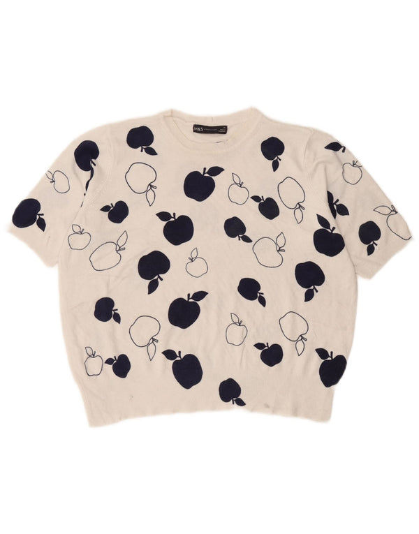 Marks & Spencer Damen-Pullover mit grafischem Rundhalsausschnitt, Gr. 14, Weiß
