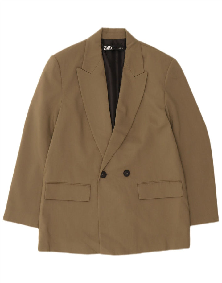 Zara Herre dobbeltradet blazerjakke UK 34 XS Khaki Polyester