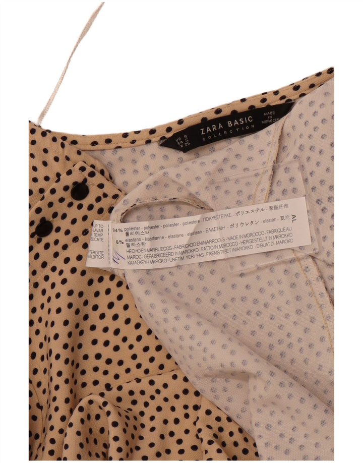 ZARA Womens Long Sleeve Blouse Top UK 10 Small Beige Spotted Polyester