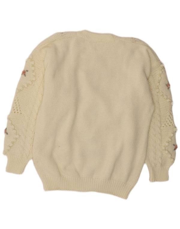Vintage Damen Pullover mit Rundhalsausschnitt UK 20 2XL Off White Floral