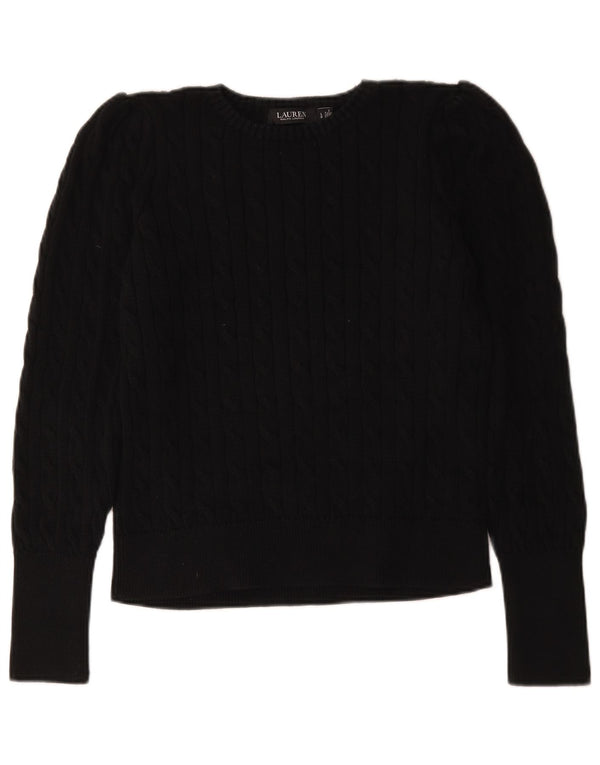 Maglione maglione girocollo da donna Ralph Lauren UK 16 grande cotone nero