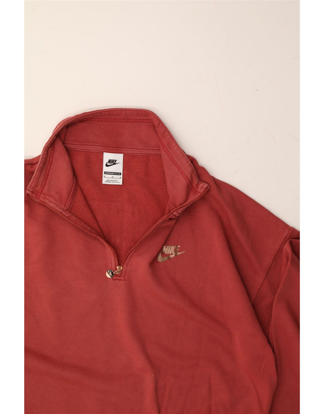 NIKE Womens Oversized Graphic Zip Neck Sweatshirt Jumper UK 14 Medium Red Vintage Nike and Second-Hand Nike from Messina Hembry 