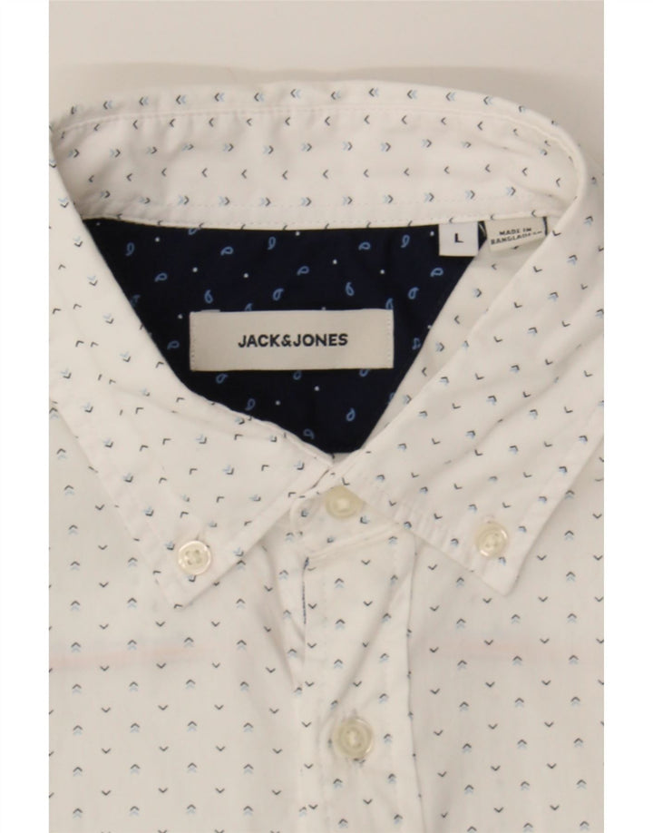 JACK & JONES Mens Shirt Large White Spotted Cotton Vintage Jack & Jones and Second-Hand Jack & Jones from Messina Hembry 