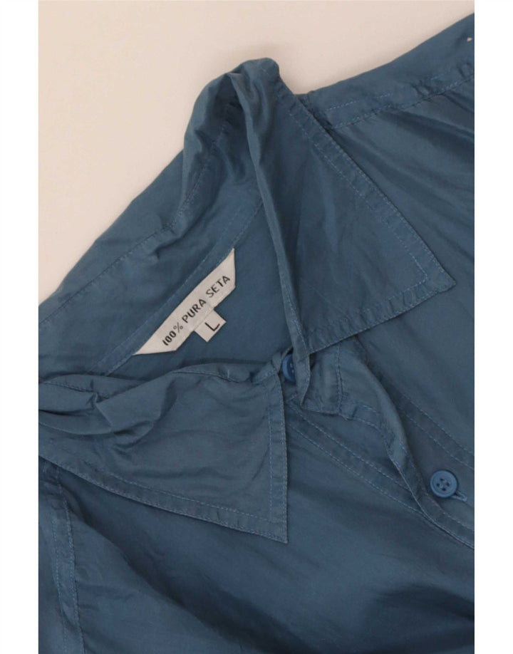 vintage Chemise à manches courtes pour hommes Grande soie bleue