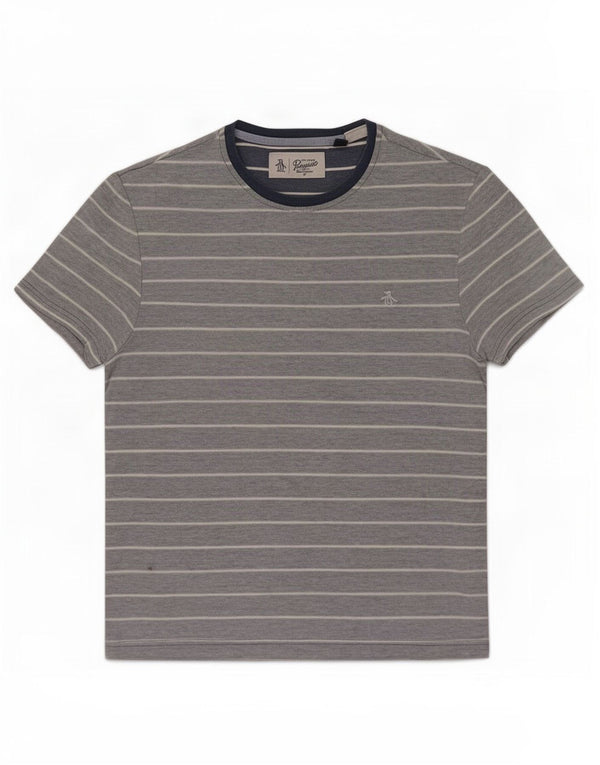 Penguin Herre T-Shirt Top Medium Blå Stribet