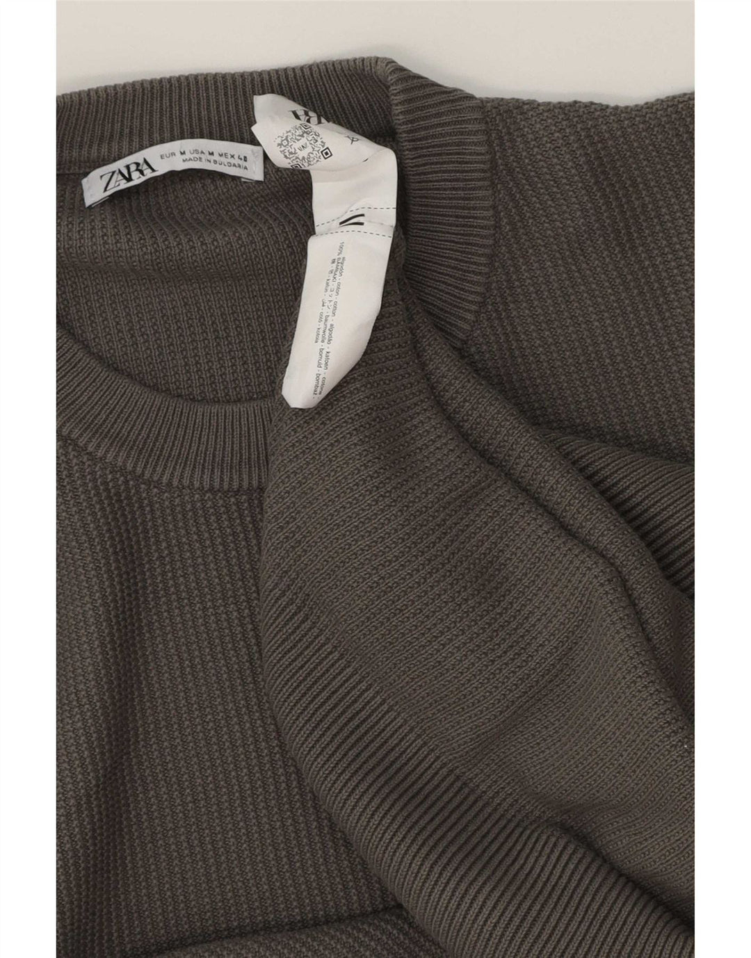 Zara Mens Crew Neck Jumper Sweater Medium Grey Cotton