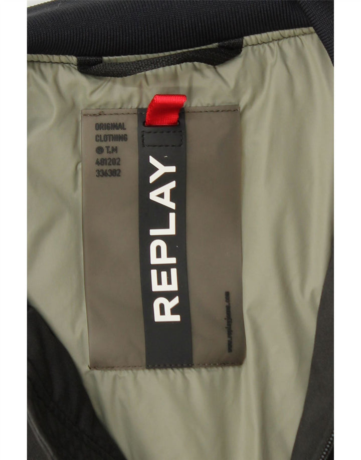 Replay Herren-Bomberjacke mit Grafik, UK 38, mittelgraue Colourblock-Baumwolle
