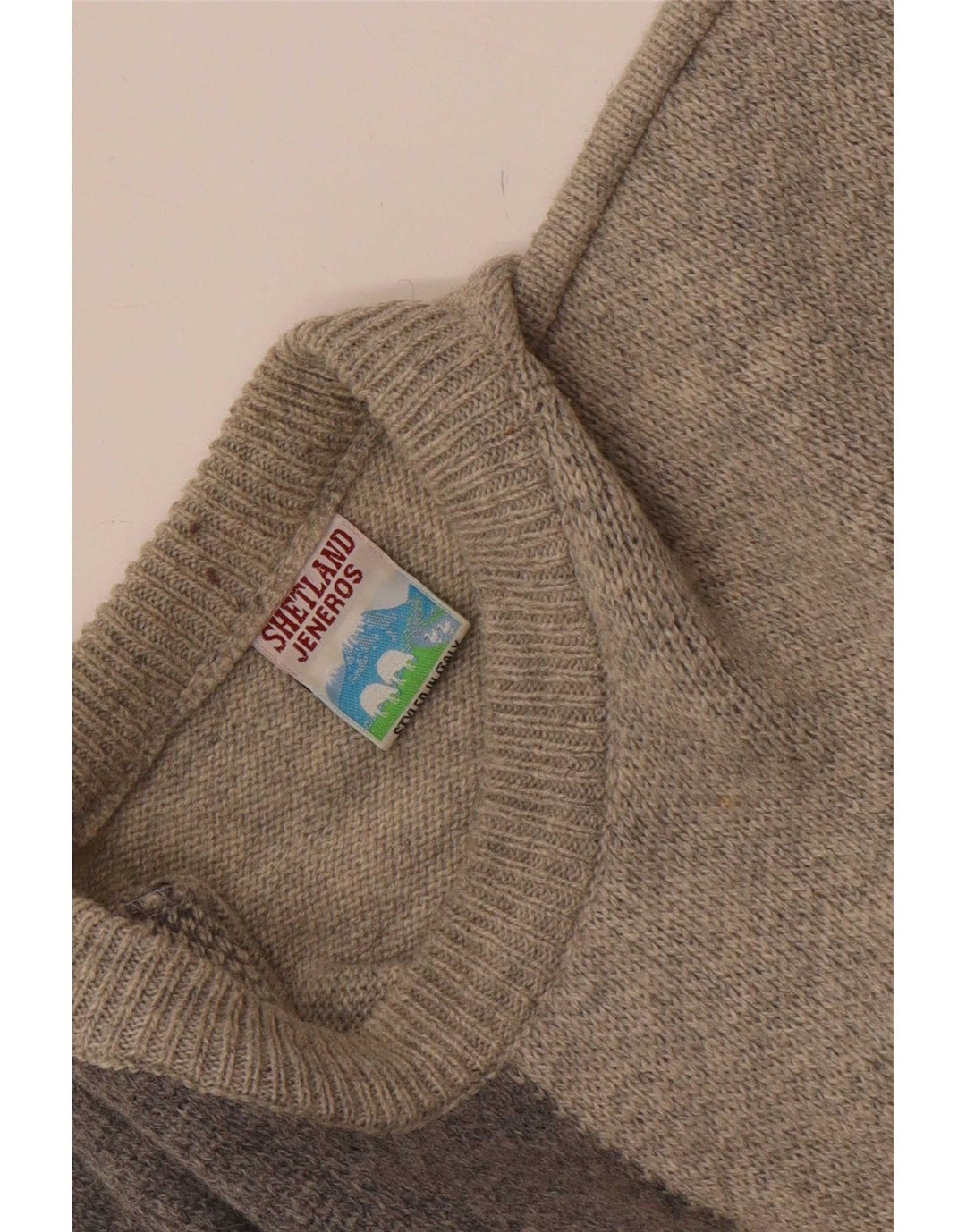 Shetland Jeneros Herre Crew Neck Jumper Sweater Medium Grå Geometrisk