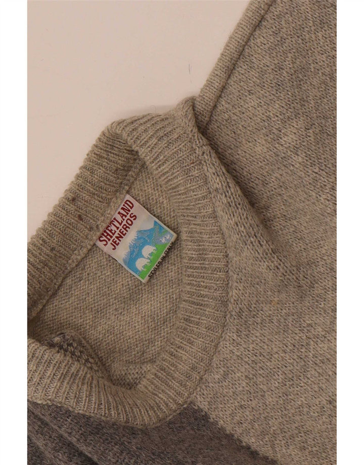 Shetland Jeneros Herre Crew Neck Jumper Sweater Medium Grå Geometrisk
