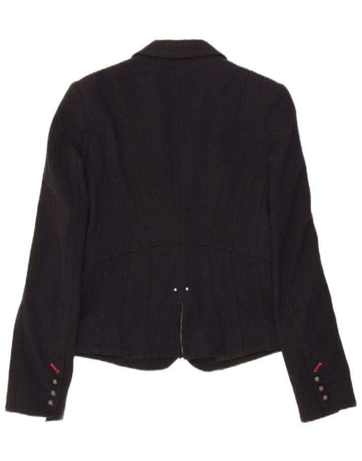 Marc Cain Womens 3 Button Blazer Jacket UK 6 XS Black Wool