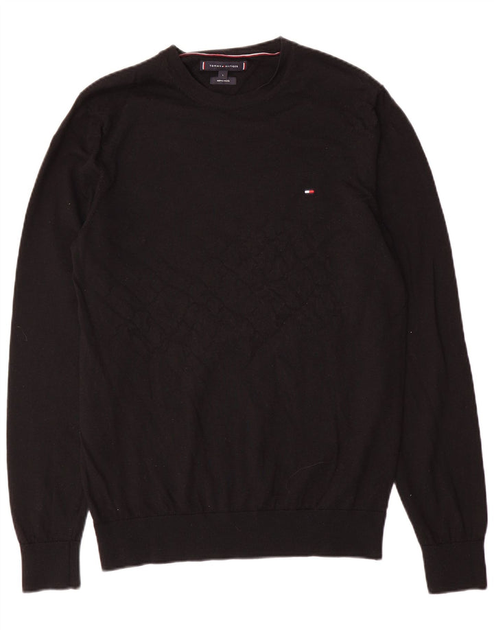 Tommy Hilfiger Mens Crew Neck Jumper Sweater Large Black Wool