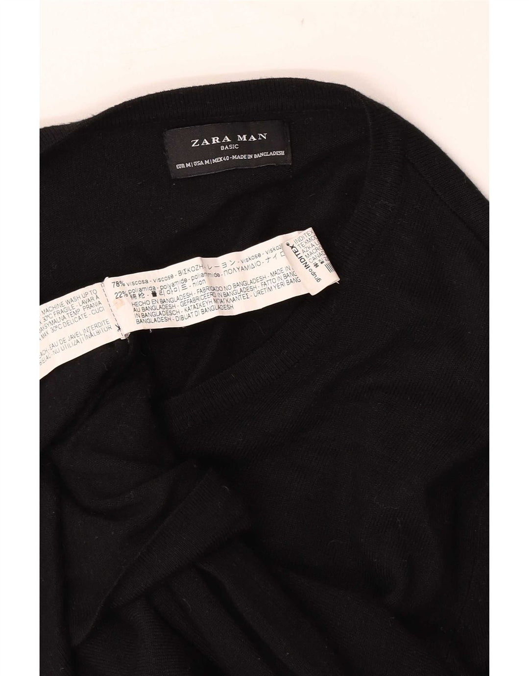 Zara Mens V-Neck Jumper Sweater Medium Black Viscose