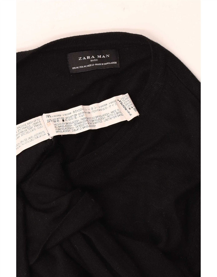 Zara Mens V-Neck Jumper Sweater Medium Black Viscose