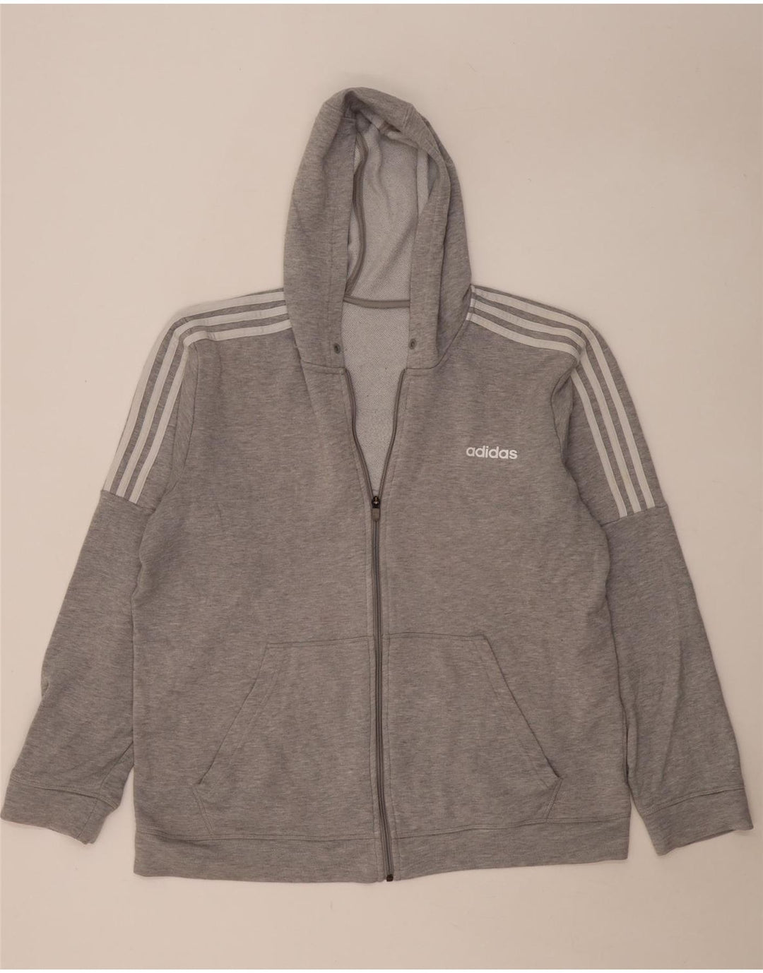 Adidas Mens Zip Hoodie Sweater XL Grey Polyester
