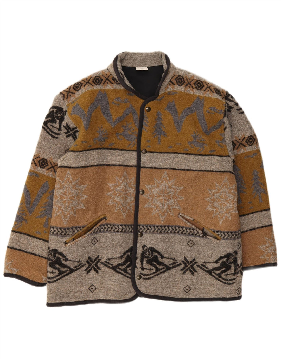 Vintage hombres regular fit chaqueta Reino Unido 38 marrón medio lana geométrica
