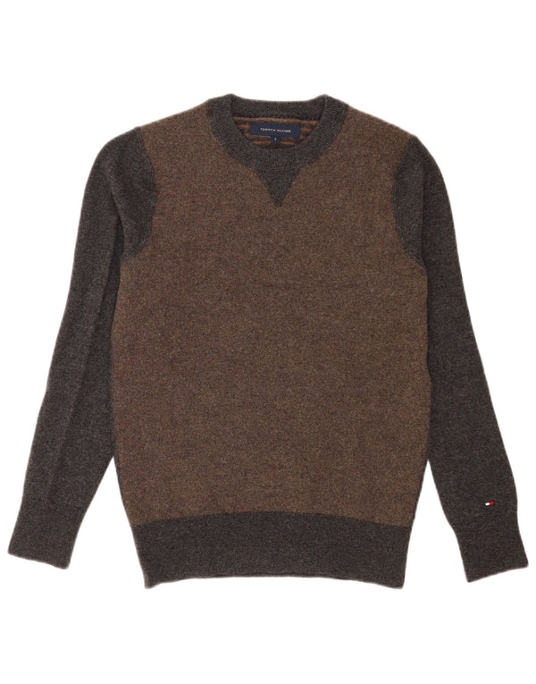 Tommy Hilfiger Mens Crew Neck Jumper Sweater Small Grey Colourblock