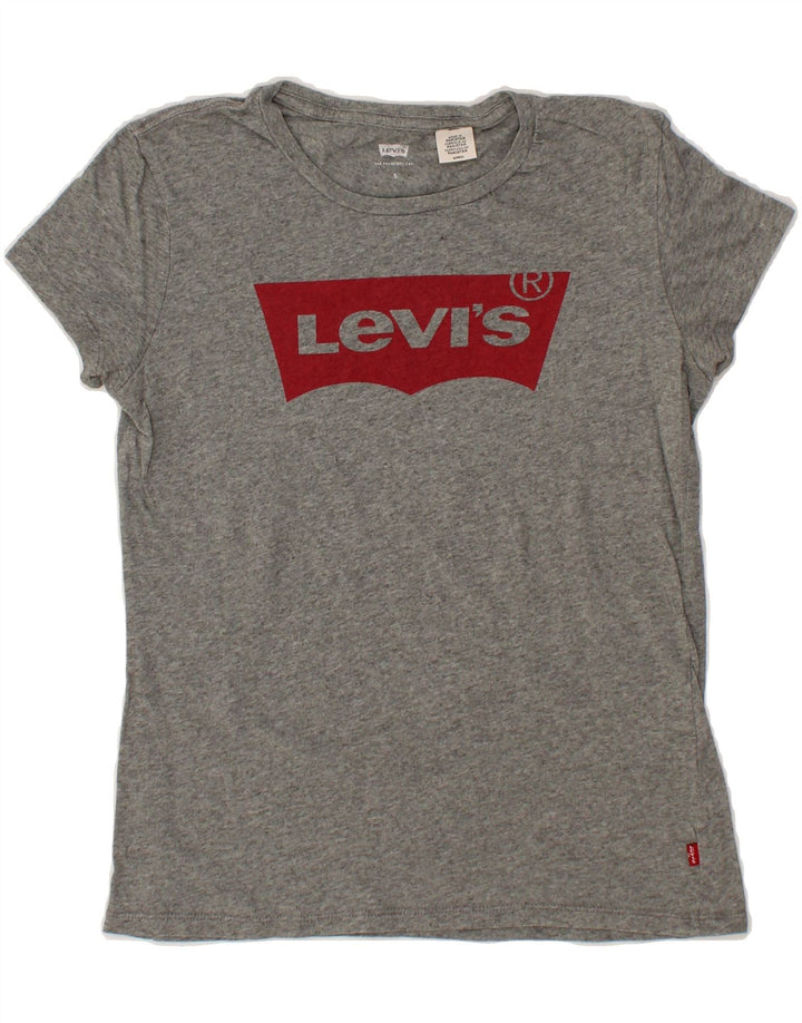 LEVI'S Womens Graphic T-Shirt Top UK 10 Small Grey Vintage Levi's and Second-Hand Levi's from Messina Hembry 