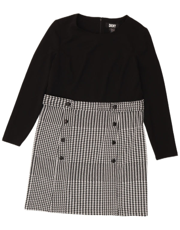 Dkny Damen Langarm-Etuikleid US 14 XL Schwarzer Hahnentritt-Klassiker