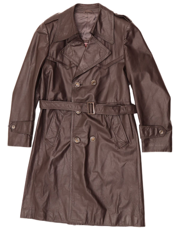 Anfor Mens Double Breasted Leather Coat IT 48 Medium Brown