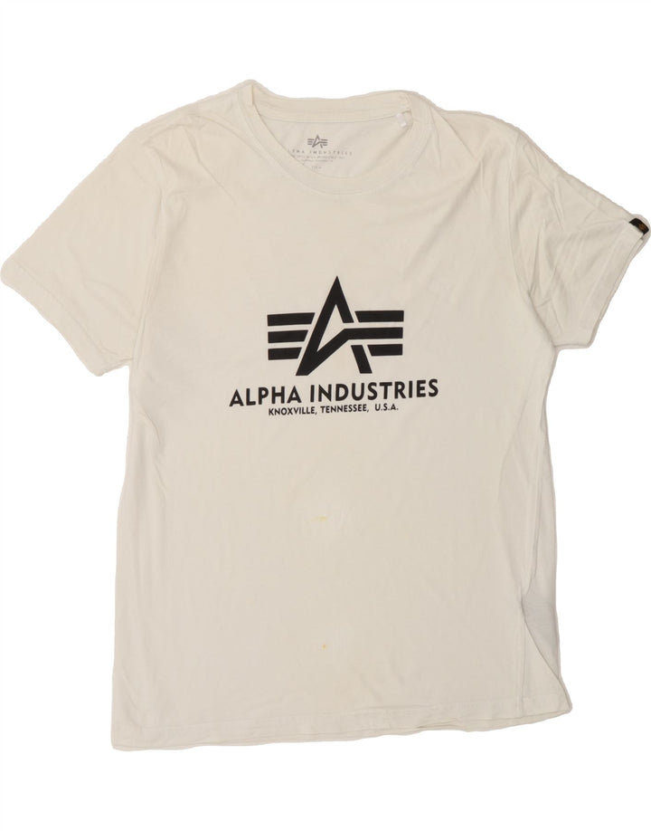 ALPHA INDUSTRIES Mens Graphic T-Shirt Top Medium White Cotton Vintage Alpha Industries and Second-Hand Alpha Industries from Messina Hembry 
