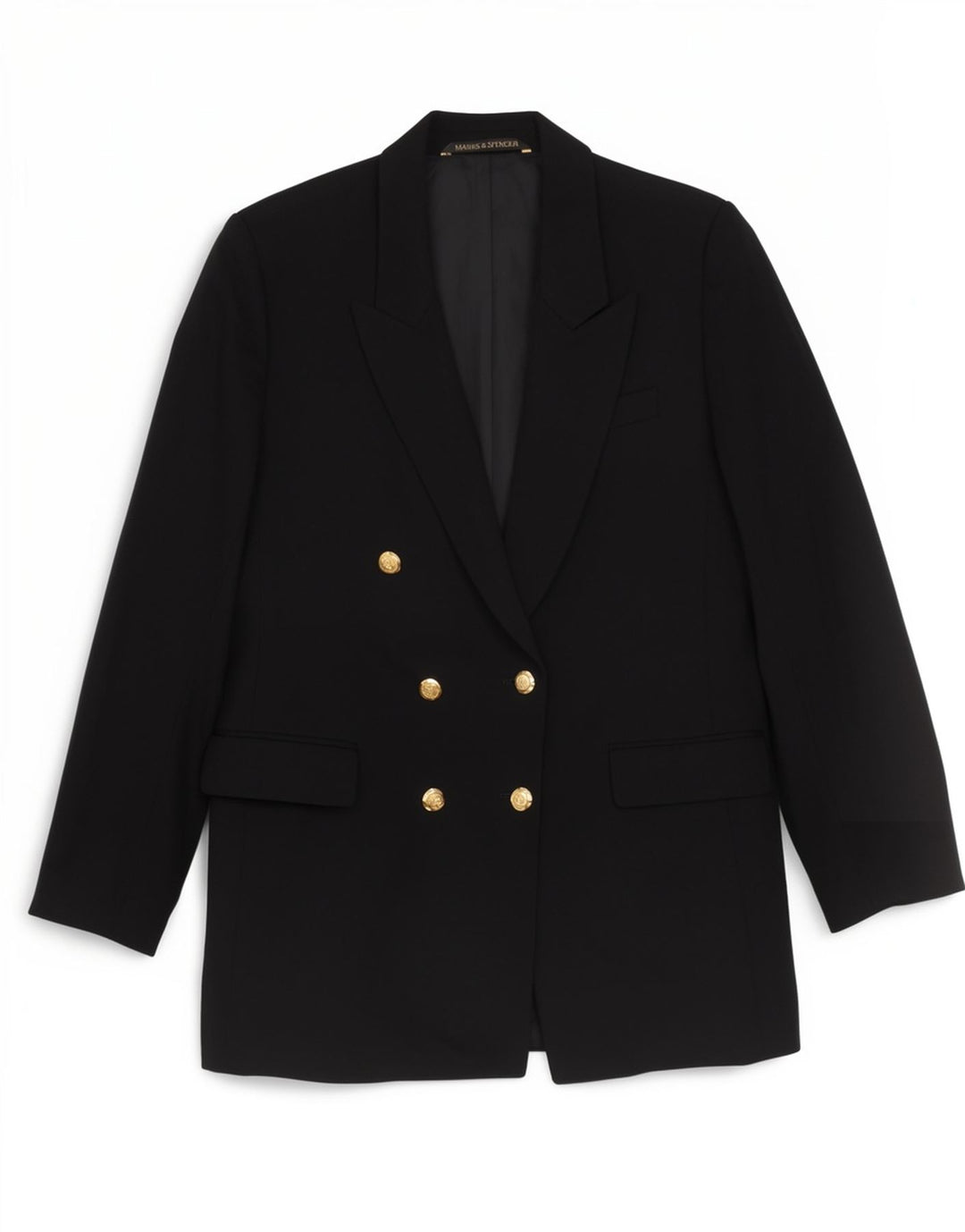 Marks & Spencer Womens Double Breasted Blazer Jacket Size 14 Black New Wool