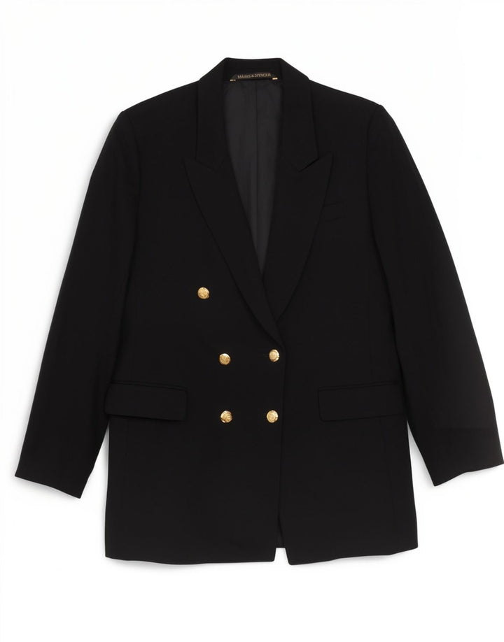 Marks & Spencer Womens Double Breasted Blazer Jacket Size 14 Black New Wool