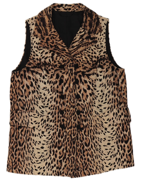 Vintage Womens Double Breasted Blazer Jacket UK 16 Large Brown Animal Print