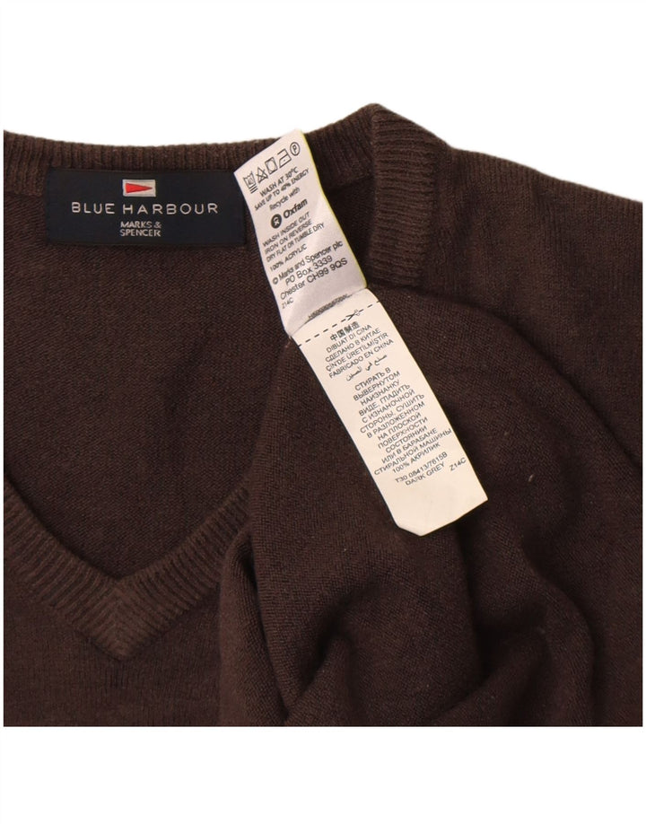 Marks & Spencer Mens Blue Harbour V-Neck Jumper Sweater Medium Brown