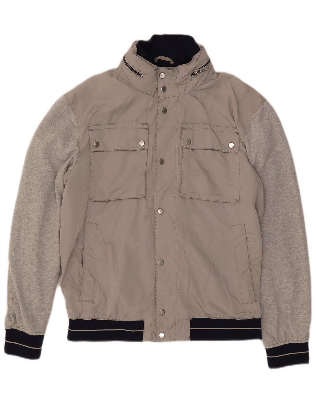 Zara Mens Hooded Bomber Jacket UK 40 Large Grey