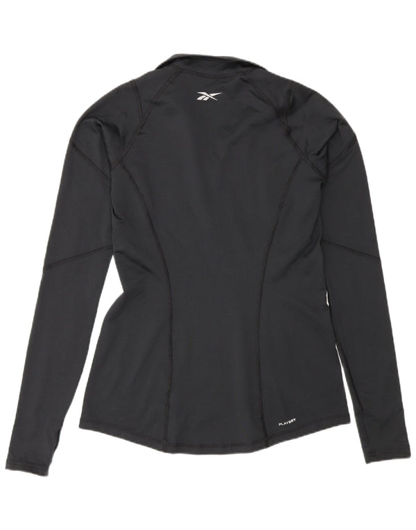 Reebok Womens Zip Neck Pullover Tracksuit Top UK 12 Medium Black Polyester