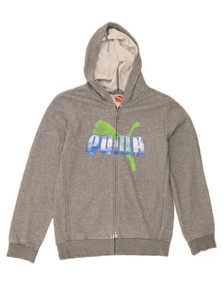 PUMA Boys Graphic Zip Hoodie Sweater 13-14 Years Grey Cotton Vintage Puma and Second-Hand Puma from Messina Hembry 