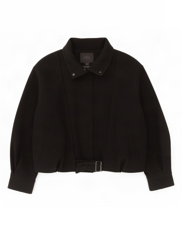 Zara Γυναικείο Bomber Oversized Windbreaker Jacket UK 14 Medium Black Wool