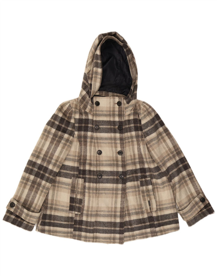 Zara Womens Hooded Pea Coat UK 14 Medium Grey Check Polyester