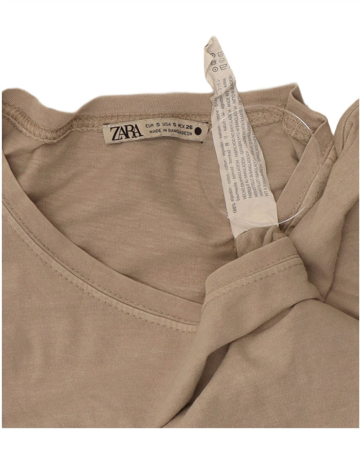 ZARA Womens Crop Blouse Top UK 10 Small Grey Cotton