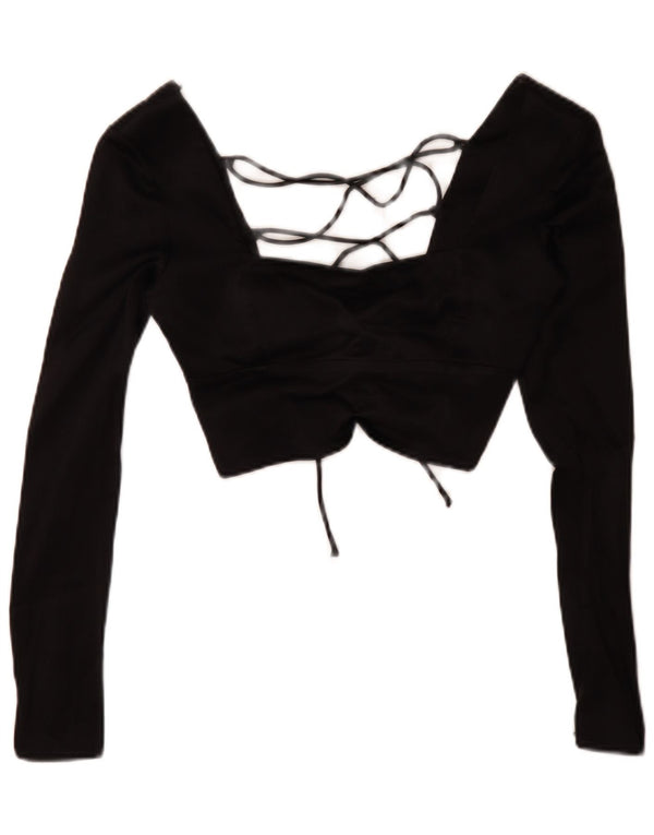 Zara Damen Langarm-Crop-Top UK 6 XS Schwarze Viskose
